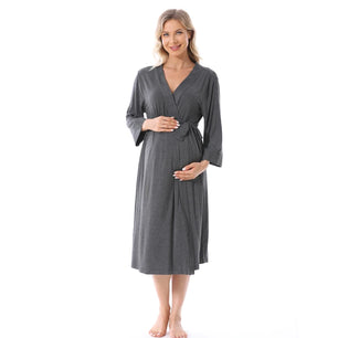 Women's Spandex V-Neck Long Sleeve Solid Pattern Maternity Dress