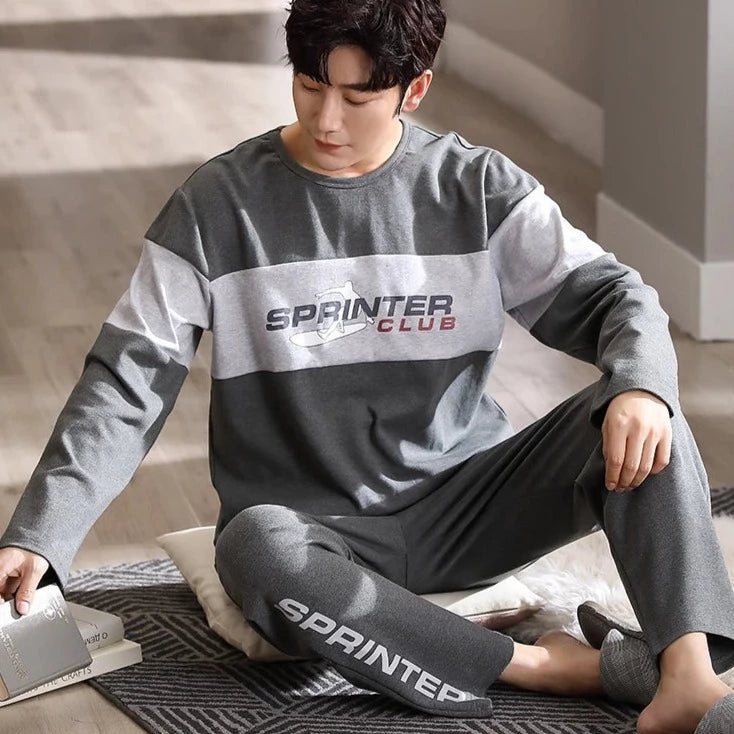 Men's Cotton Full Sleeve O-Neck Printed Pattern Pullover Sleepwear