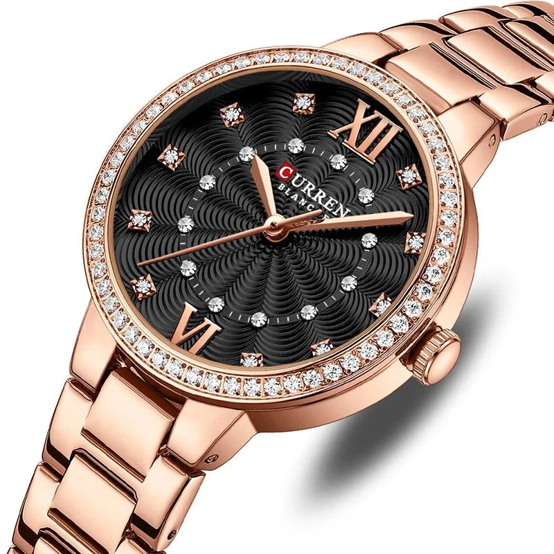 Women's Alloy Case Folding Clasp Round Waterproof Quartz Watch