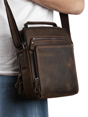 Men's Genuine Leather Solid Pattern Hasp Closure Shoulder Bag