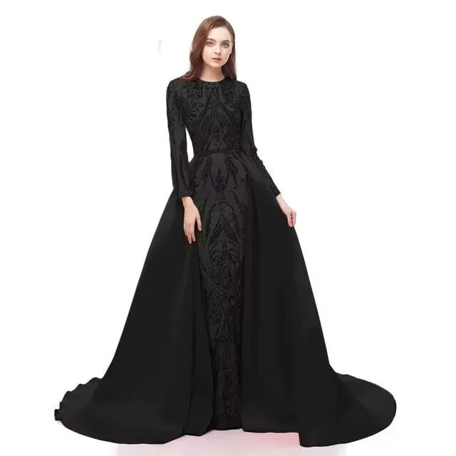 Women's Polyester O-Neck Full Sleeves Mermaid Bridal Wedding Dress