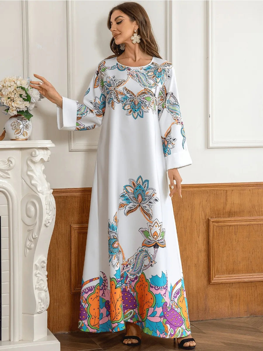 Women's Arabian Polyester Full Sleeves Printed Pattern Dress