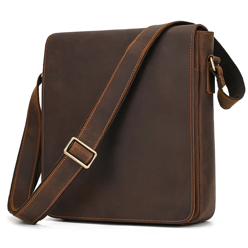 Men's Genuine Leather Hasp Closure Solid Pattern Shoulder Bag