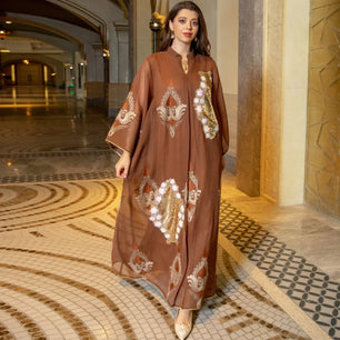 Women's Arabian Polyester Full Sleeve Printed Pattern Party Dress