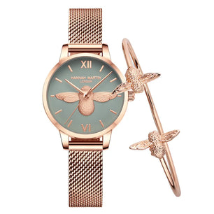 Women's Alloy Case Folding Clasp Luxury Round Watch With Bracelet