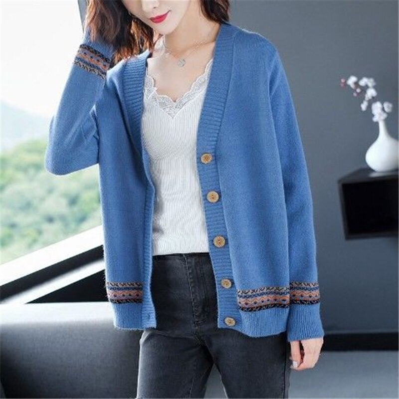 Women's Acrylic V-Neck Full Sleeves Casual Wear Vintage Cardigans