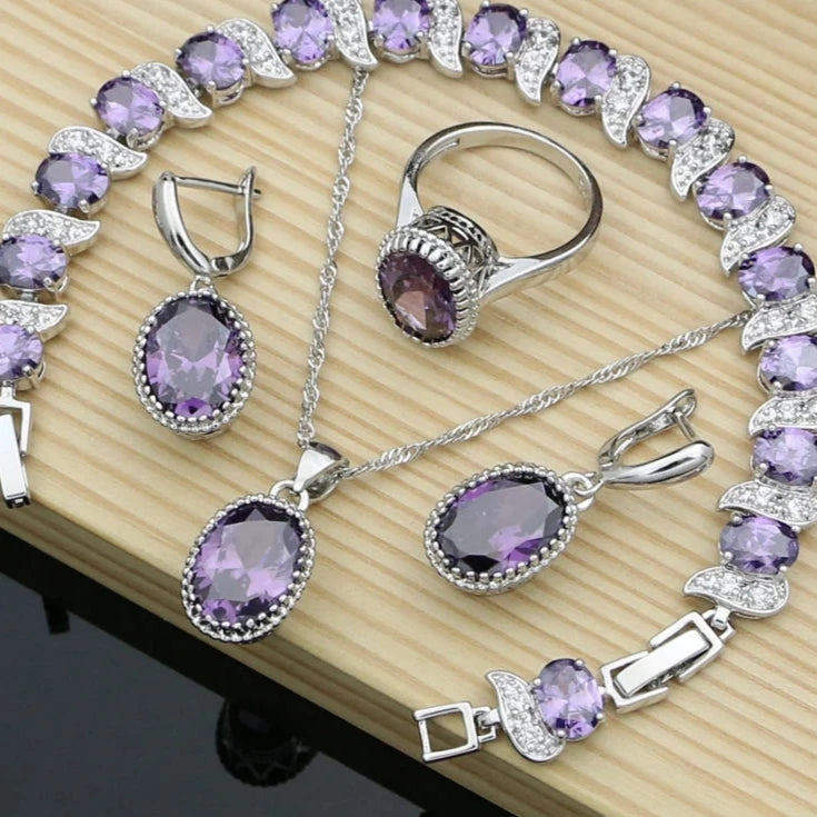 Women's 925 Sterling Silver Zircon Geometric Trendy Jewelry Set