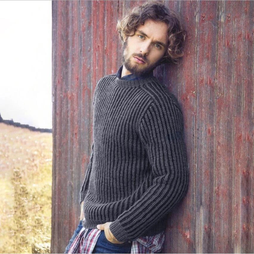 Men's Polyester O-Neck Full Sleeves Patchwork Pattern Sweater