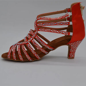 Women's Satin Peep Toe Lace-up Closure Rhinestone Pattern Shoes