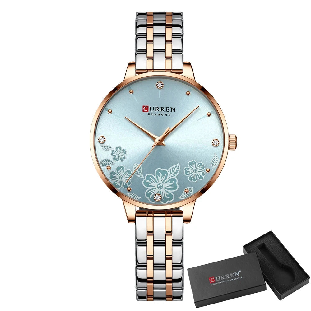 Women's Stainless Steel Buckle Clasp Waterproof Quartz Watch