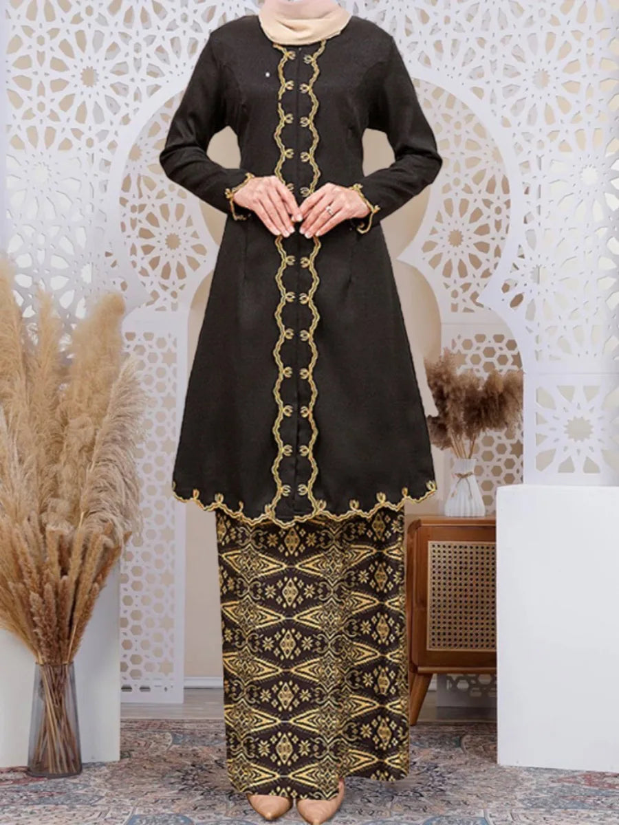 Women's Arabian Polyester Full Sleeves Embroidery Pattern Dress