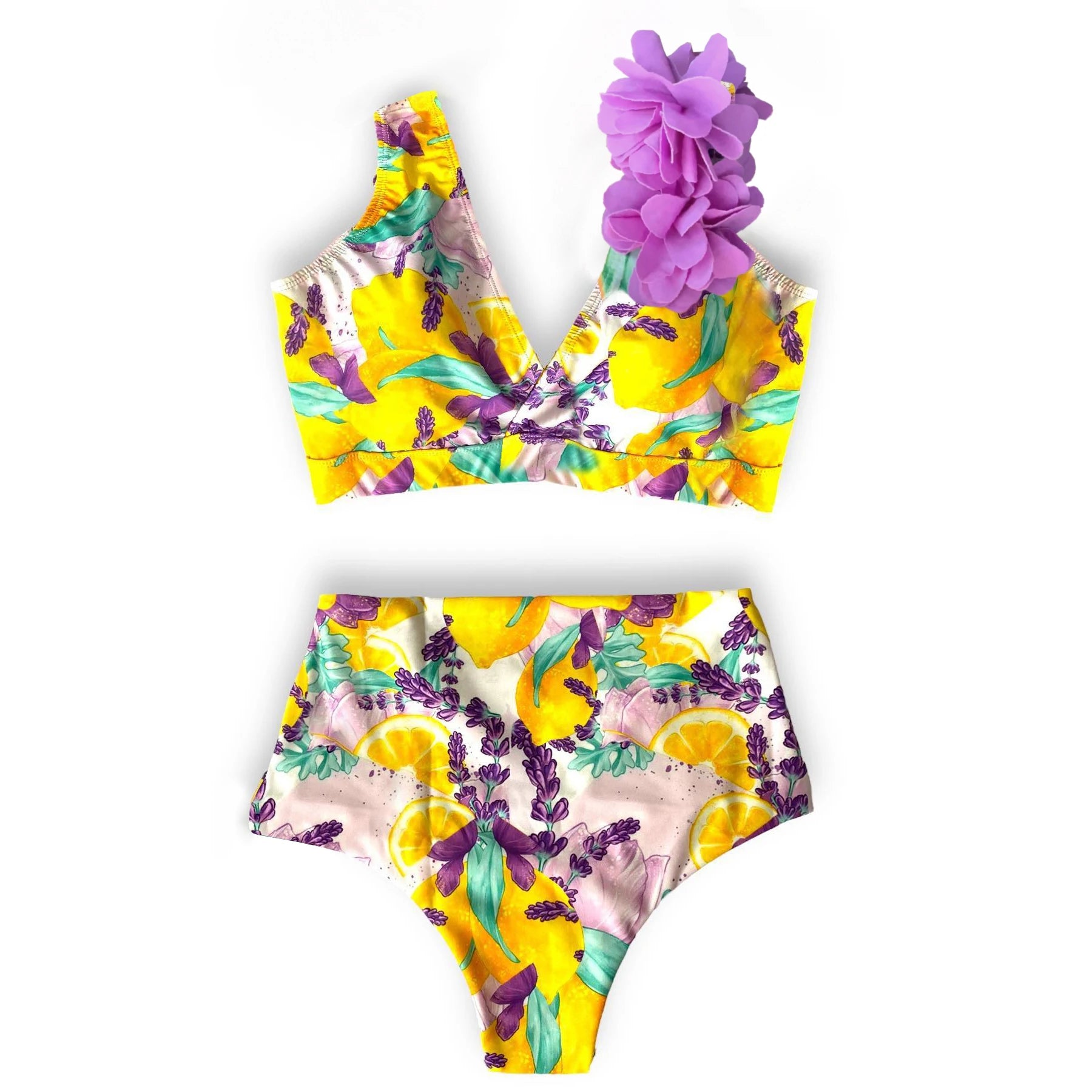 Women's Polyester High Waist Swimwear Printed Pattern Bikini Set