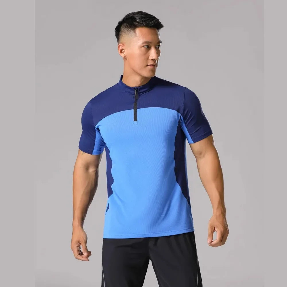 Men's Polyester Short Sleeve Stand Collar Sportswear T-Shirt