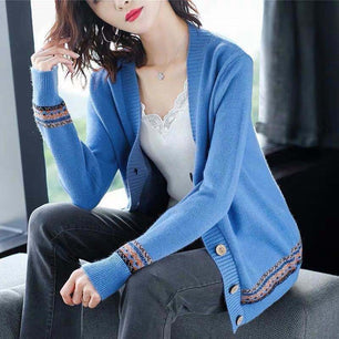 Women's Acrylic V-Neck Full Sleeves Casual Wear Vintage Cardigans