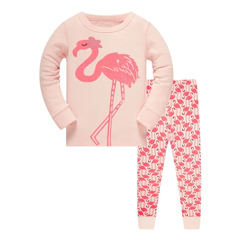 Kid's Girl Spandex O-Neck Long Sleeve Cartoon Sleepwear Set