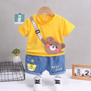 Kid's Cotton O-Neck Short Sleeves Pullover Closure Casual Clothes