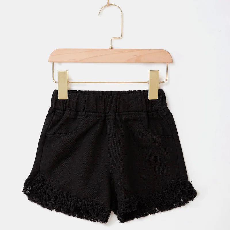 Kid's Cotton Mid Waist Elastic Closure Casual Wear Denim Shorts