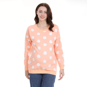 Women's Cotton O-Neck Long Sleeve Dotted Pattern Maternity Dress