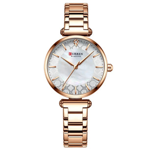 Women's Alloy Case Bracelet Clasp Luxury Round Quartz Watch