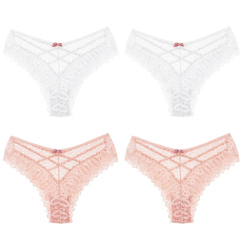 Women's 4 Pcs Spandex Low Waist Breathable Lace Pattern Panties