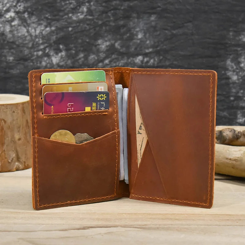 Men's Genuine Leather Solid Pattern Card Holder Trendy Wallets