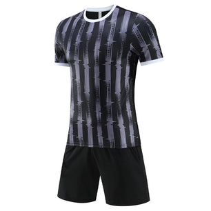 Men's Polyester O-Neck Short Sleeve Striped Breathable Sports Set