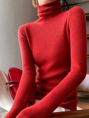 Women's Polyester Turtleneck Full Sleeves Solid Pattern Sweater