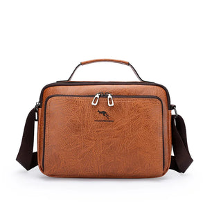 Men's PU Leather Zipper Closure Solid Pattern Elegant Shoulder Bag