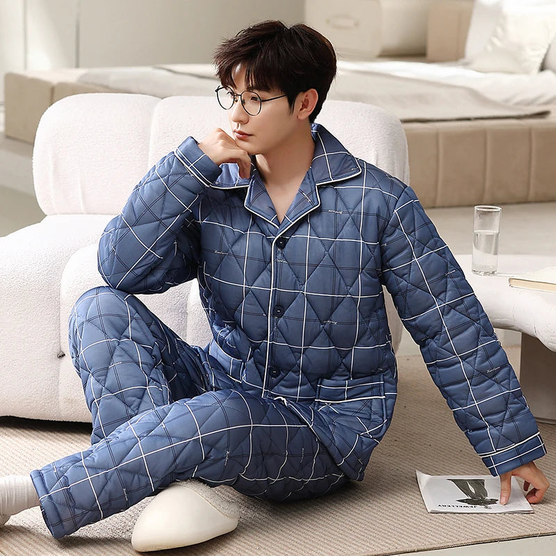 Men's Cotton Turn-Down Collar Full Sleeves Sleepwear Pajamas Set