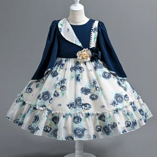 Kid's Girl Polyester Full Sleeves Printed Pattern Princess Dress