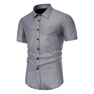 Men's Polyester Turndown Collar Short Sleeves Casual Wear Shirts