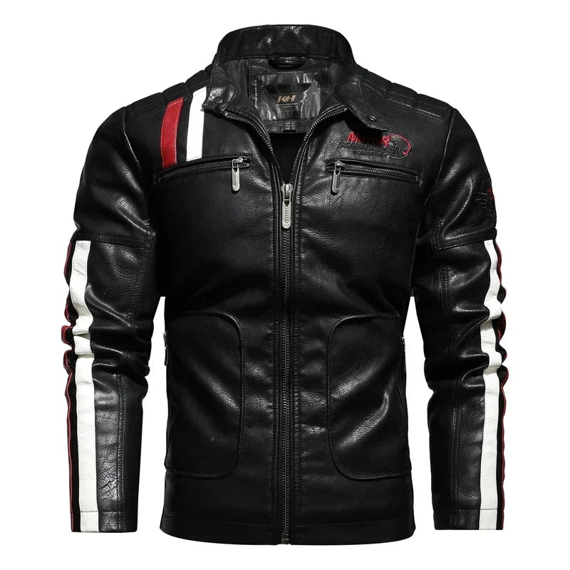 Men's PU Turn-Down Collar Full Sleeves Zipper Closure Jacket