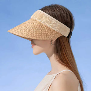 Women's Straw Adjustable Strap Solid Pattern Sun Protection Hat