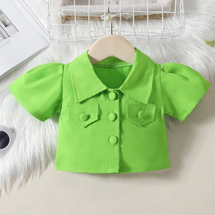 Kid's Polyester Turn-Down Collar Short Sleeve Casual Wear Clothes