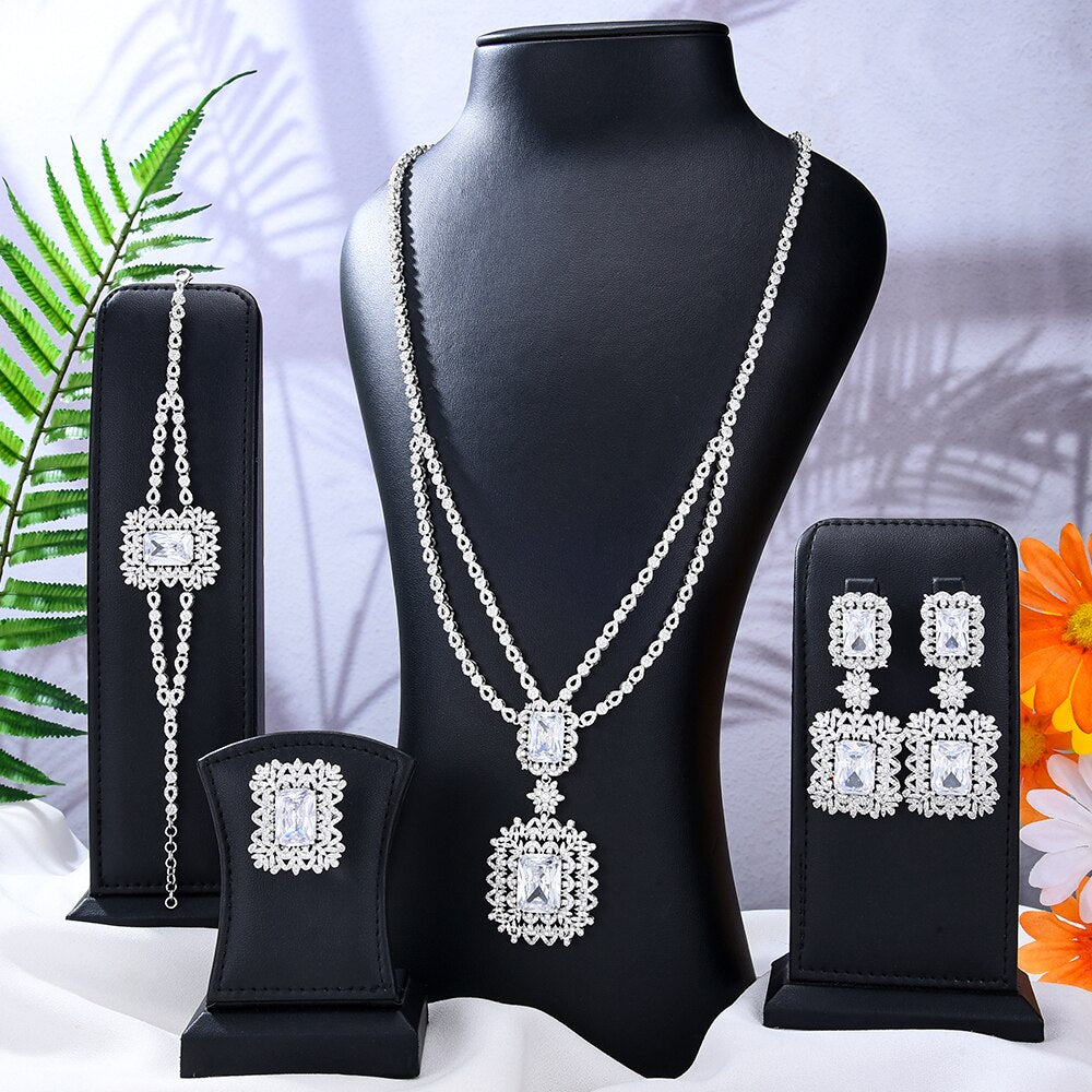 Women's Copper Cubic Zirconia Wedding Geometric Jewelry Set