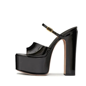 Women's Patent Leather Peep Toe Buckle Strap High Heels Sandals
