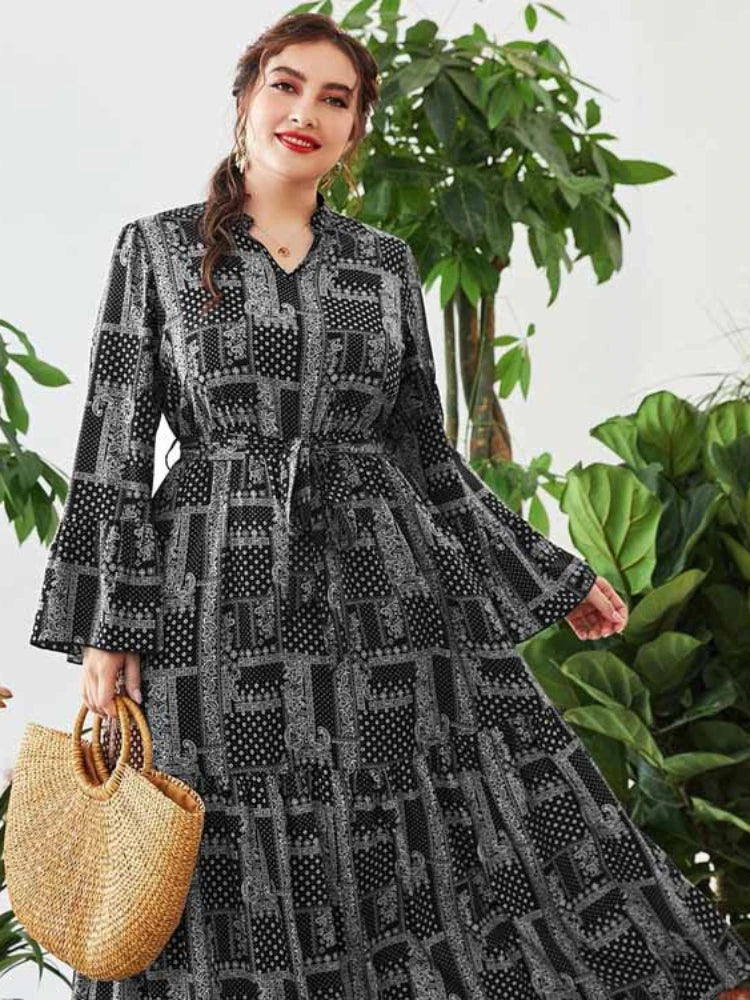 Women's Arabian Polyester Full Sleeves Printed Pattern Dress