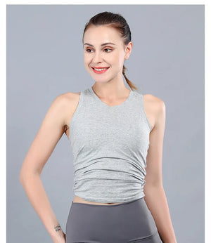 Women's Nylon O-Neck Sleeveless Push Up Yoga Workout Crop Top