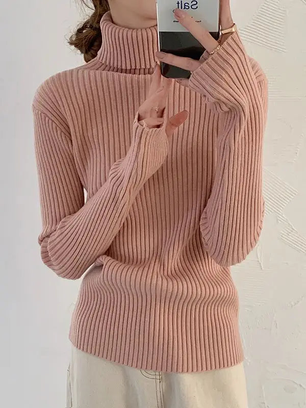 Women's Acrylic Turtleneck Full Sleeves Solid Pattern Sweater