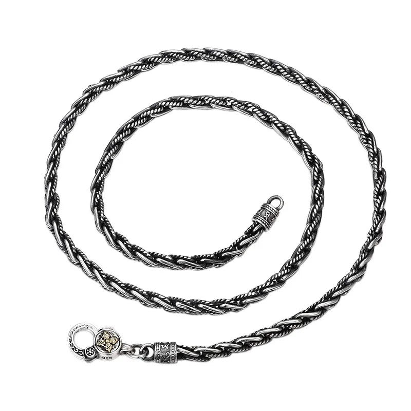 Men's 925 Sterling Silver Link Chain Geometric Pattern Necklace