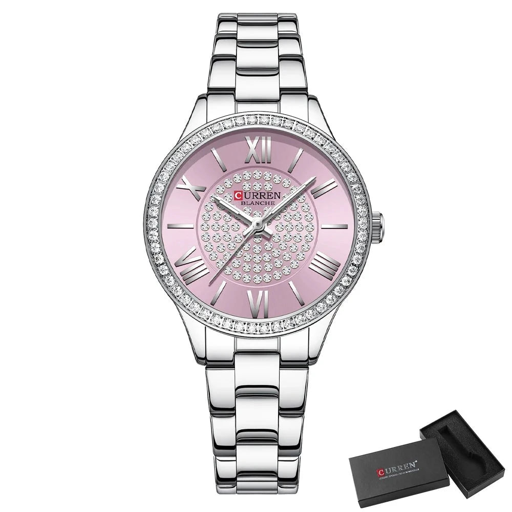 Women's Alloy Case Folding Clasp Round Waterproof Quartz Watch