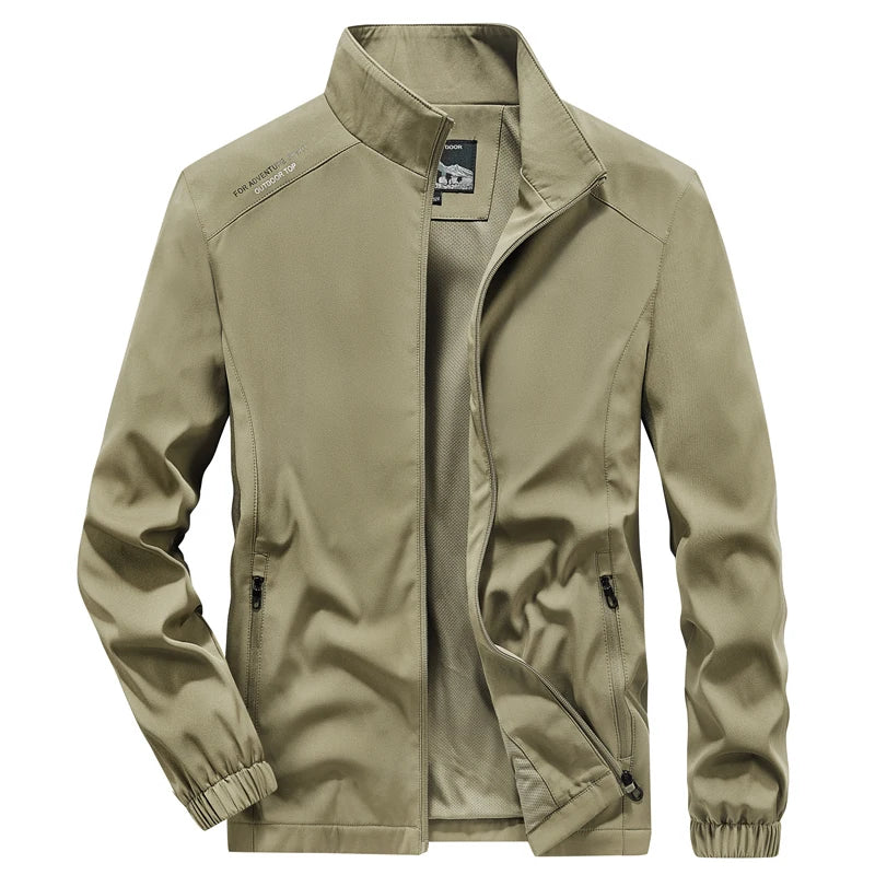 Men's Polyester Stand Collar Long Sleeves Windbreaker Jacket