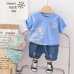 Kid's Cotton O-Neck Short Sleeves Pullover Closure Casual Clothes