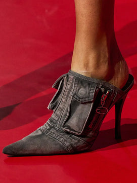 Women's Denim Pointed Toe Zip Closure High Heels Trendy Shoes