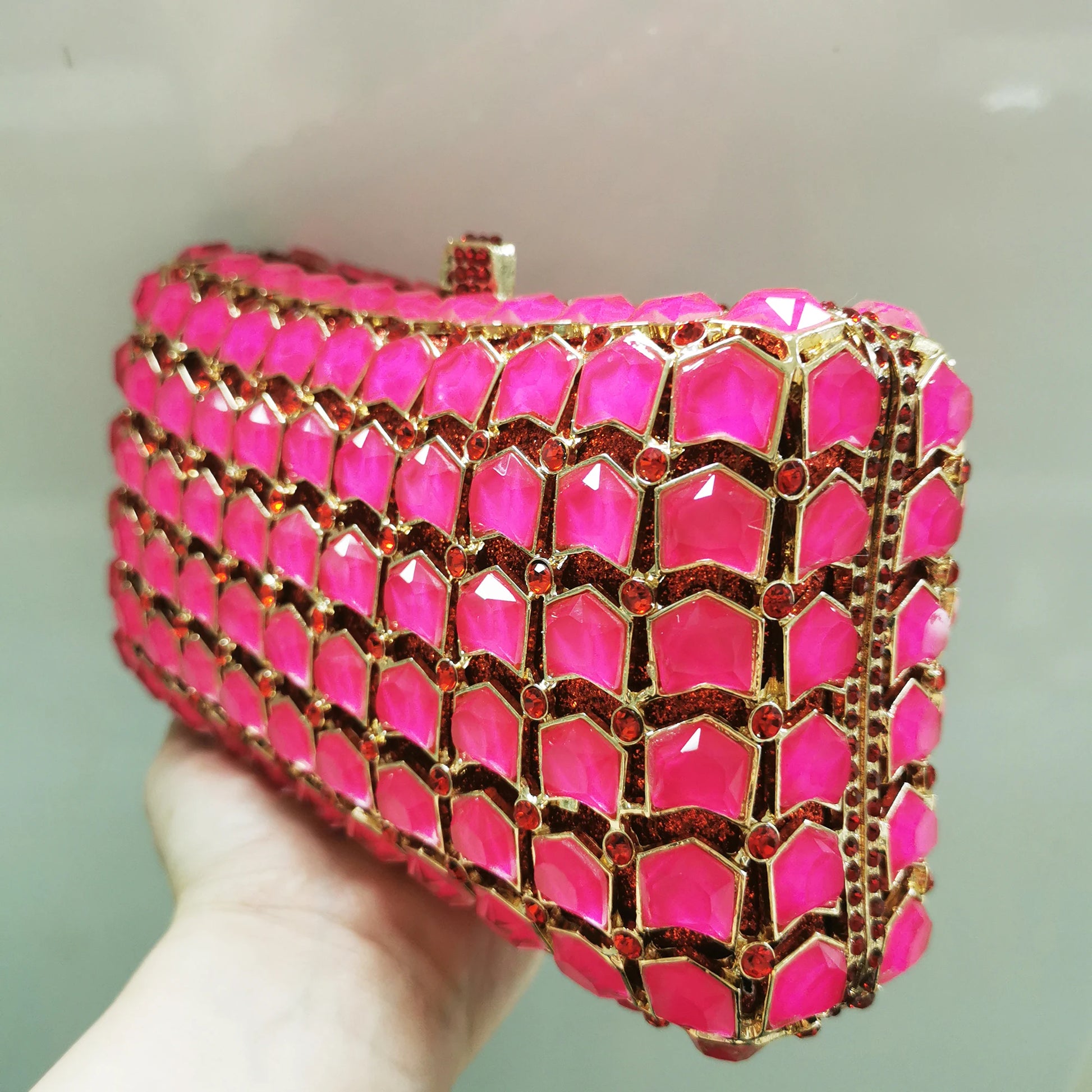 Women's Metallic Hasp Closure Rhinestone Luxury Wedding Clutch