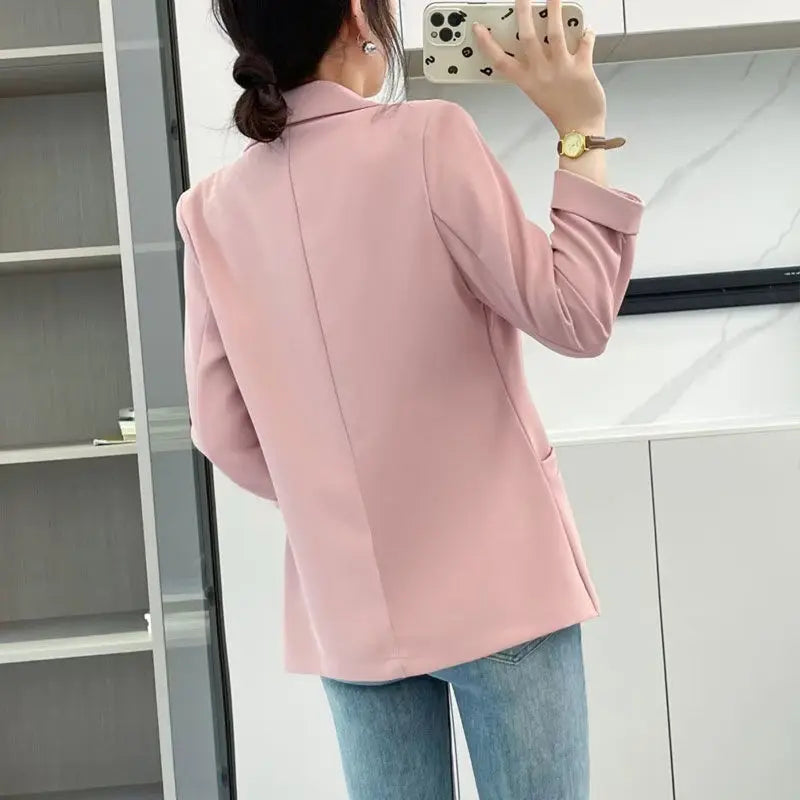 Women's Polyester Notched Collar Long Sleeve Single Button Blazer