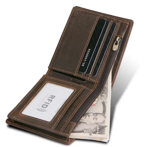 Men's Genuine Leather Solid Pattern Vintage RFID Protection Wallet