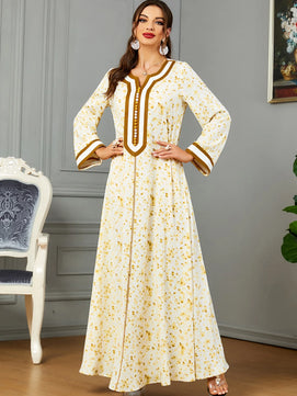 Women's Arabian Polyester Full Sleeves Printed Pattern Dress