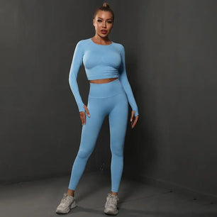 Women's Spandex O-Neck Long Sleeves Workout Yoga Fitness Set