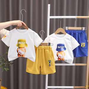 Kid's Boys Cotton Short Sleeves Cartoon Pattern Casual Clothes